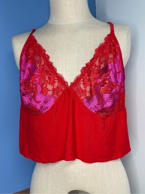 Savage X Fenty Red Hot Pink Lace Linger Tank Top Size 3X
